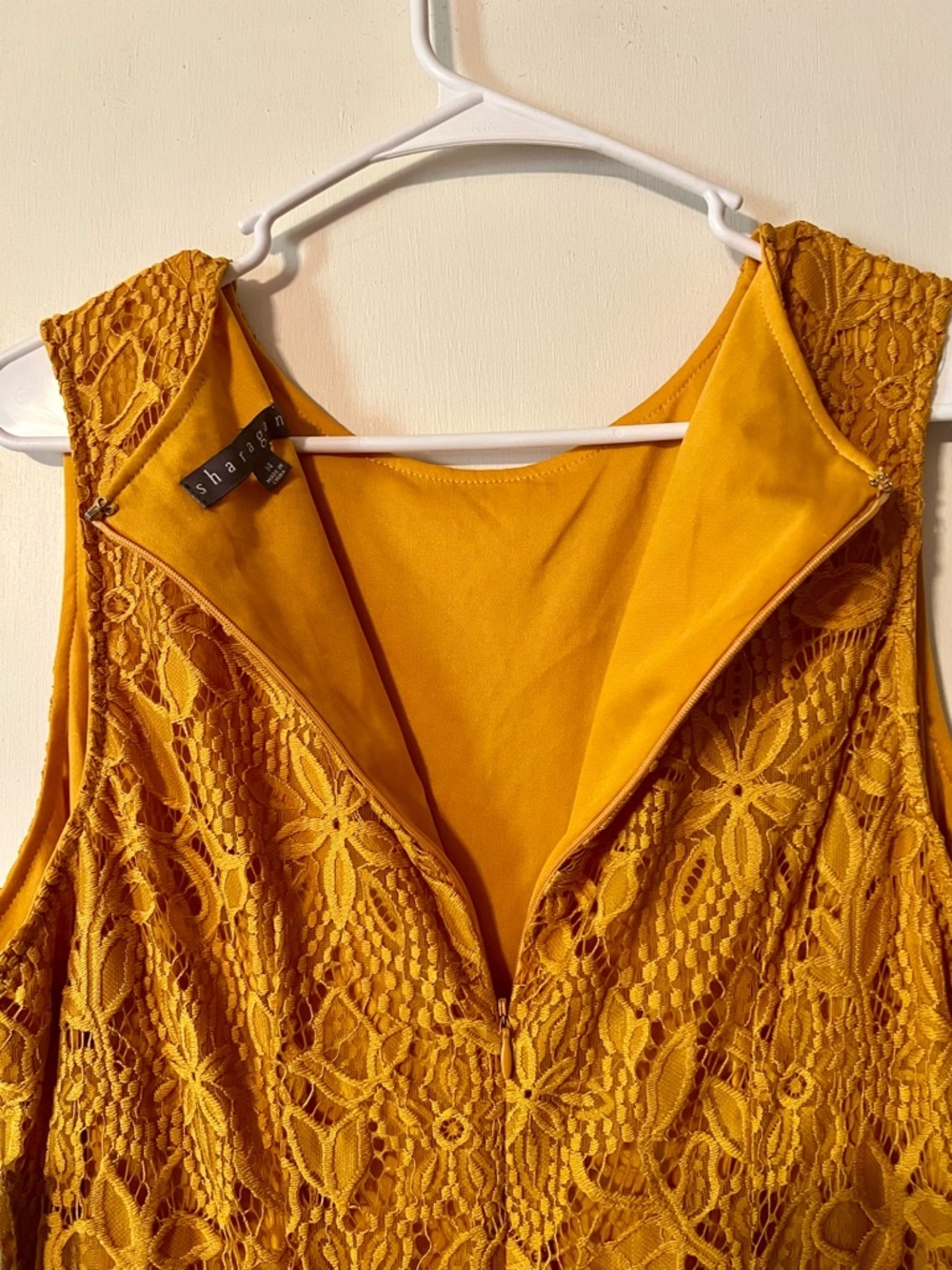 NWT Sharagano Midi Golden Yellow Lace Sheath Dress - Picture 5 of 11